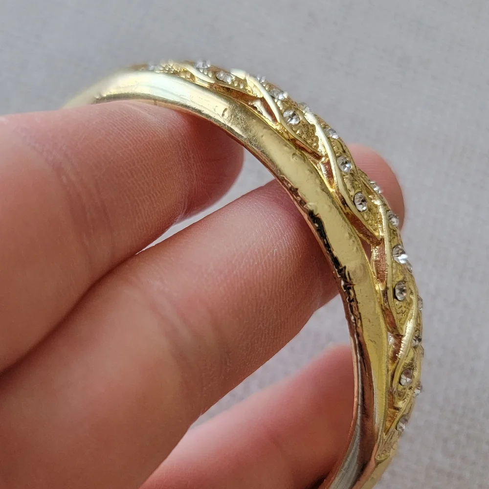 Gold Rhinestone Twisted Hinged Bracelet